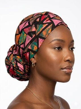 African Print Headwrap: Pink & Black Geometric